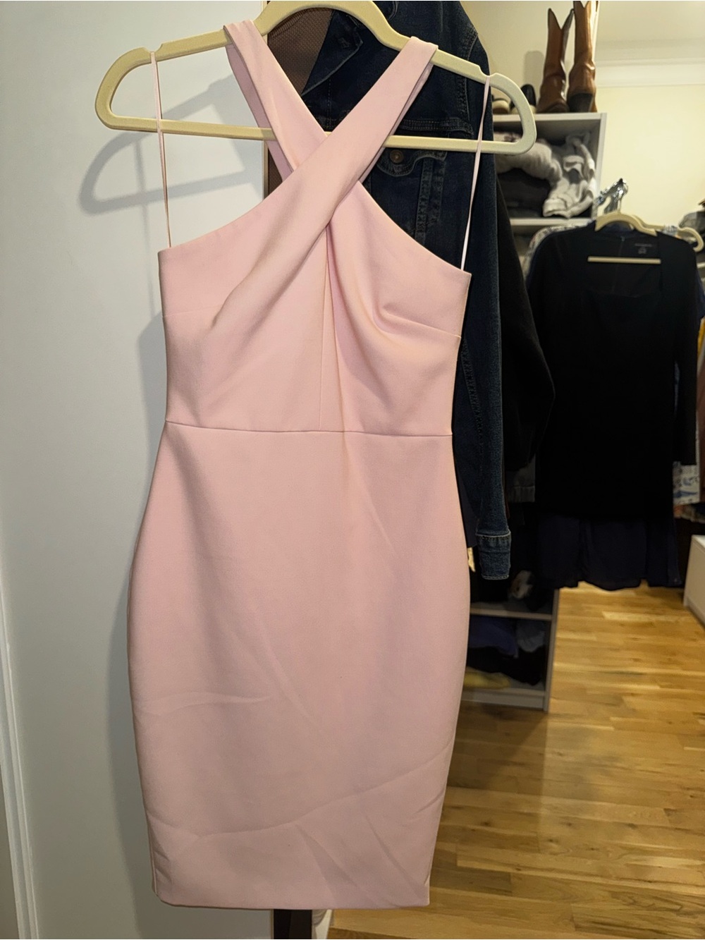 Likely Blush Pink Cross-neck Sheath Dress